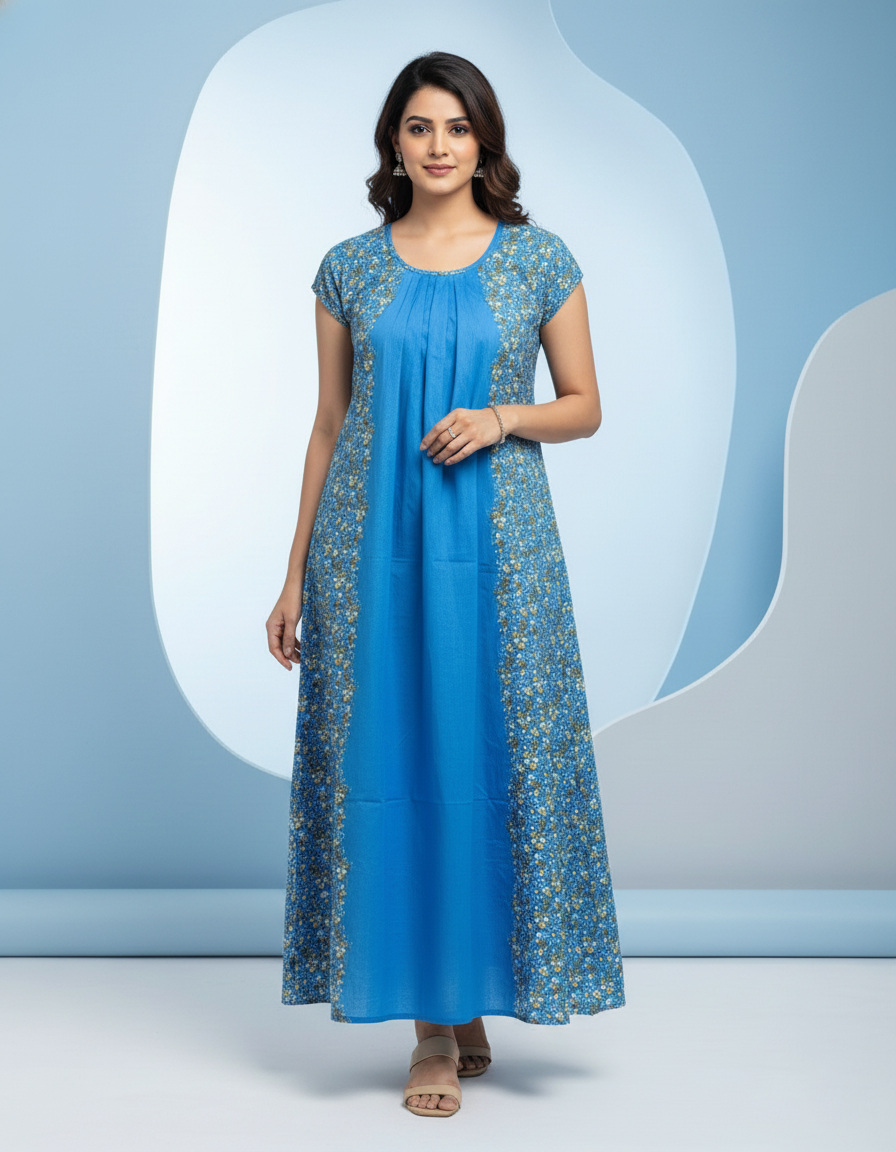 Blue Pure Cotton Nighty | Free Size | Limited Edition Design | Print 8