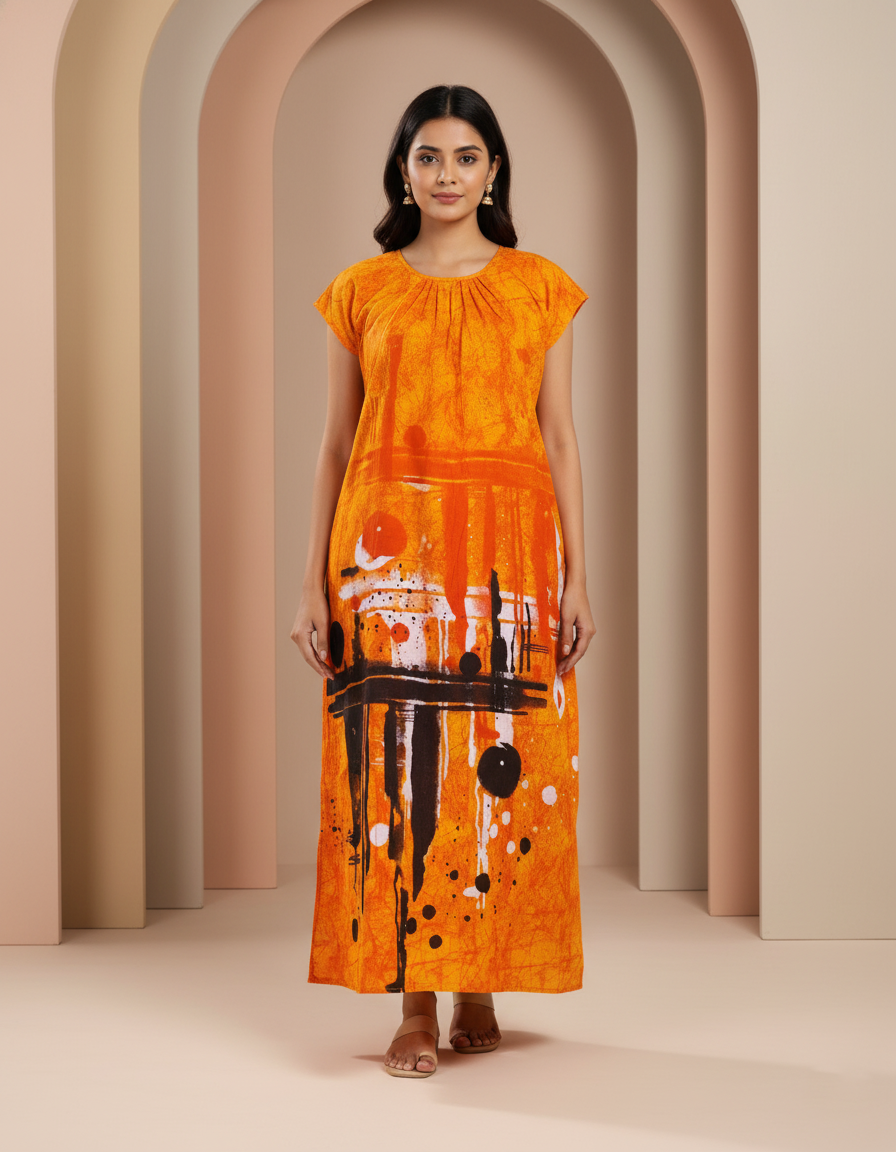 Orange Pure Cotton Nighty | Free Size | Limited Edition Design | Print 6