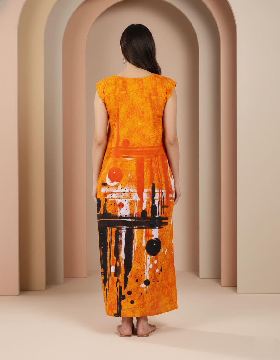 Orange Pure Cotton Nighty | Free Size | Limited Edition Design | Print 6