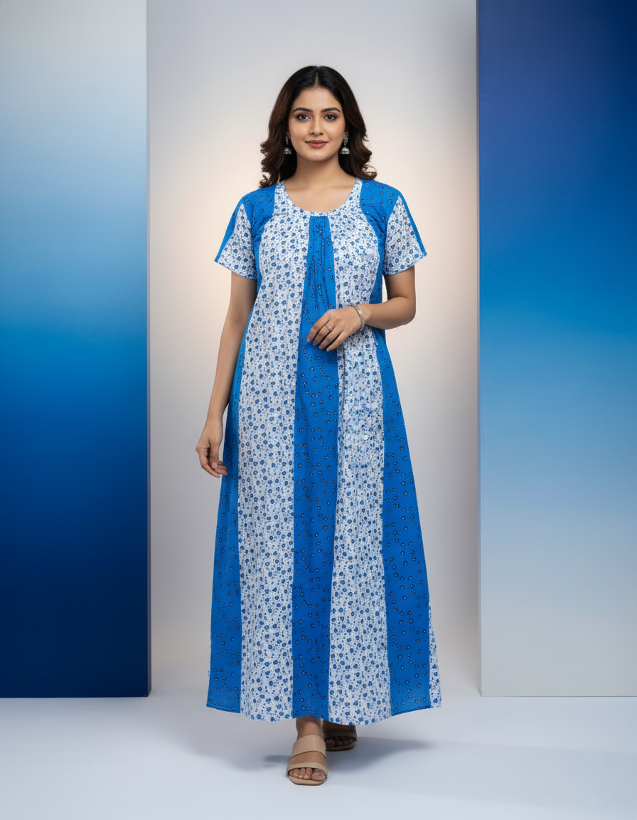 Blue Pure Cotton Nighty | Free Size | Limited Edition Design | Print 9