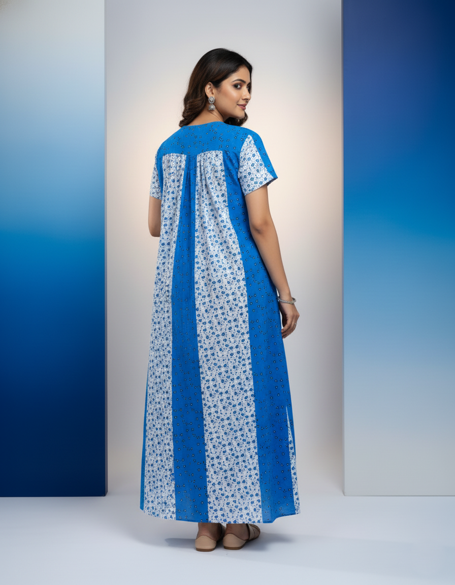 Blue Pure Cotton Nighty | Free Size | Limited Edition Design | Print 9