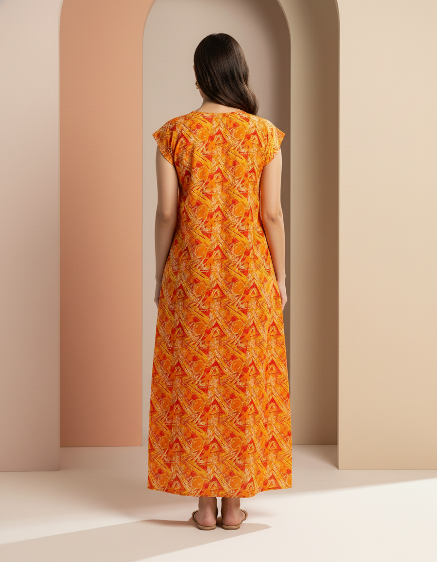 Orange Pure Cotton Nighty | Free Size | Limited Edition Design | Print 7