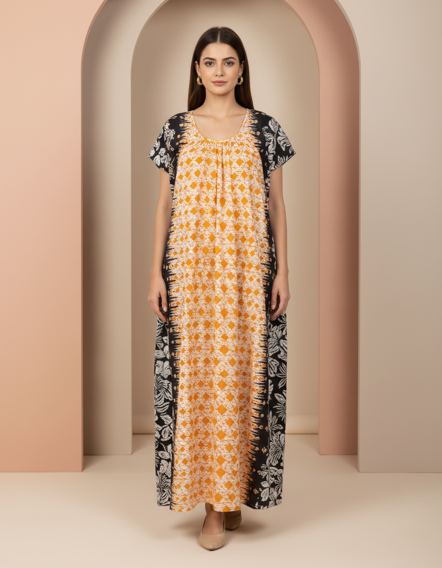 Orange Pure Cotton Nighty | Free Size | Limited Edition Design | Print 8