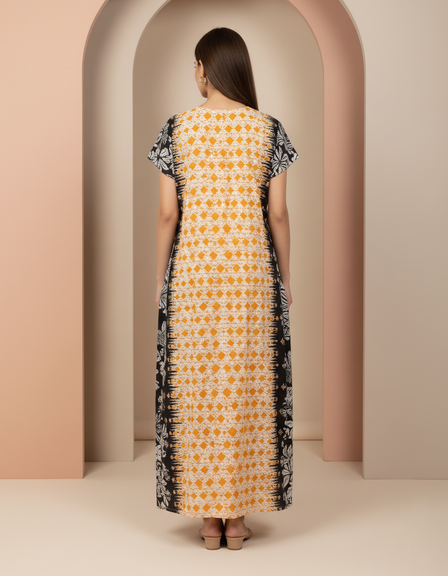 Orange Pure Cotton Nighty | Free Size | Limited Edition Design | Print 8