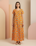 Orange Pure Cotton Nighty | Free Size | Limited Edition Design | Print 9