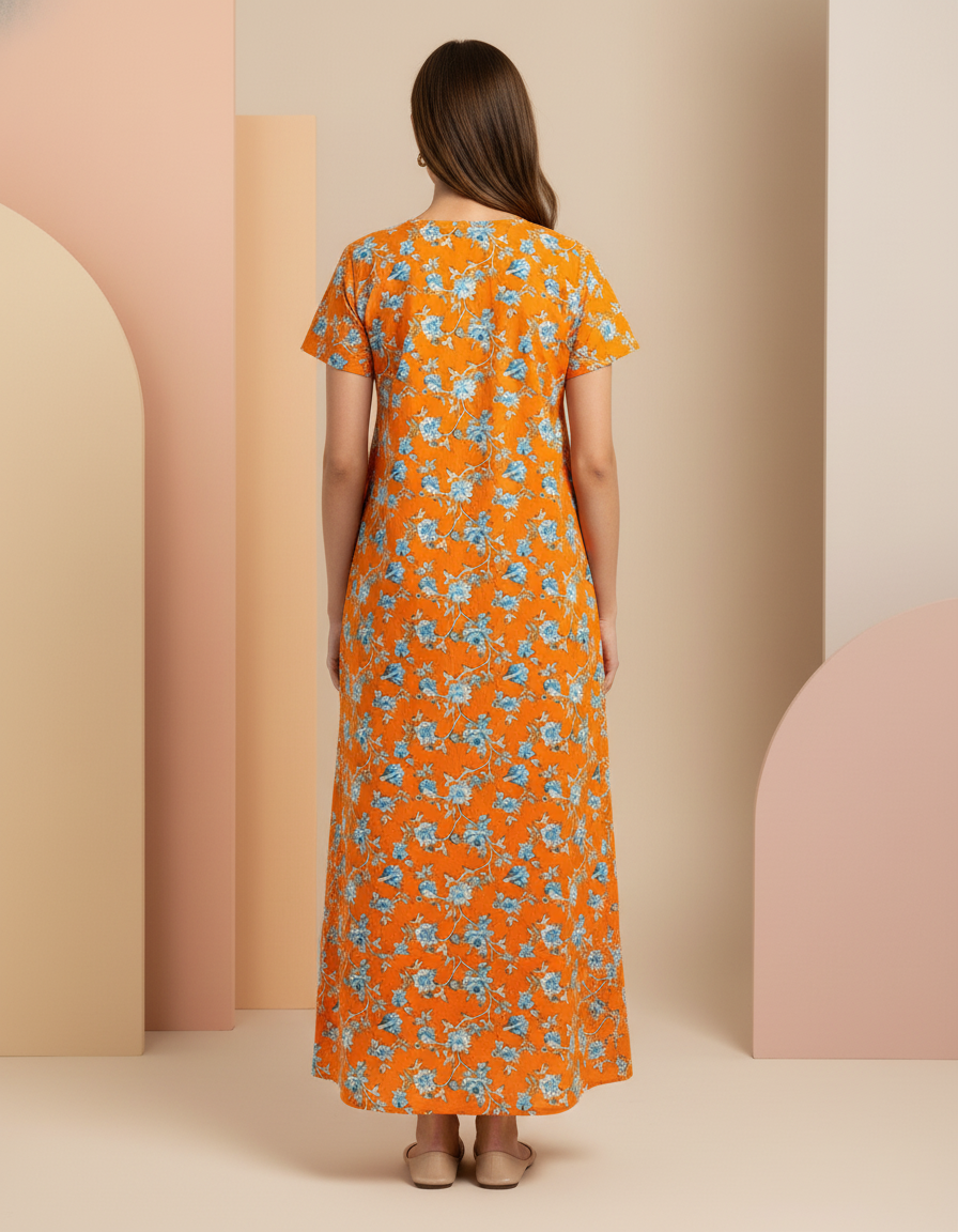 Orange Pure Cotton Nighty | Free Size | Limited Edition Design | Print 9