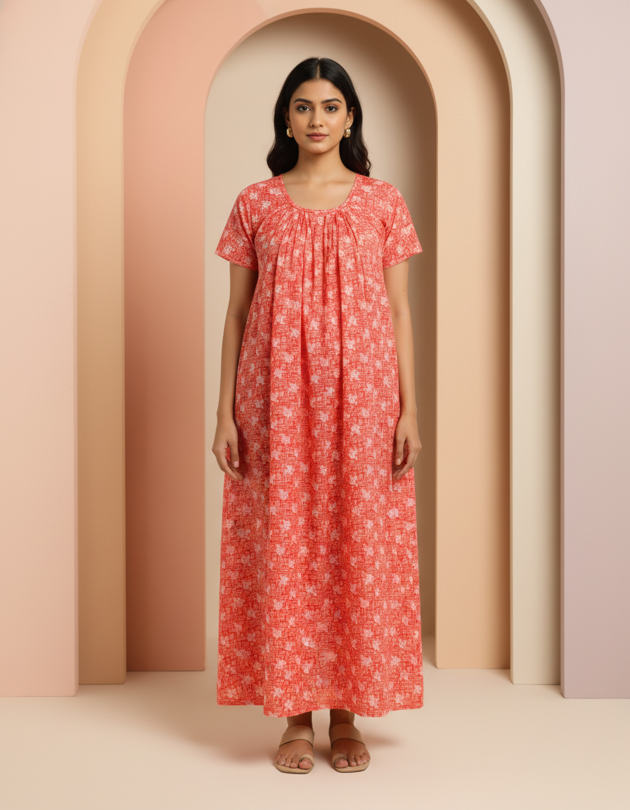 Orange Pure Cotton Nighty | Free Size | Limited Edition Design | Print 11
