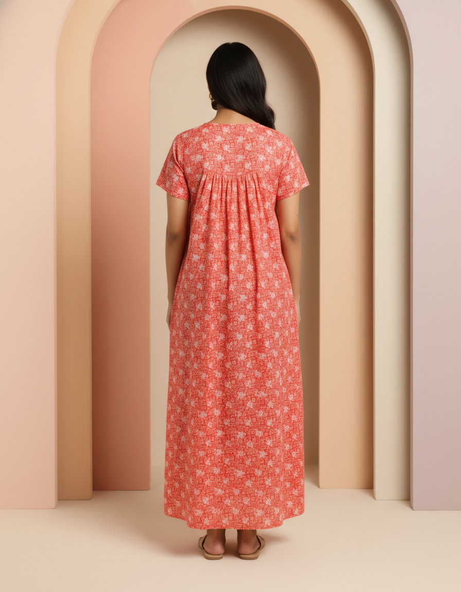 Orange Pure Cotton Nighty | Free Size | Limited Edition Design | Print 11