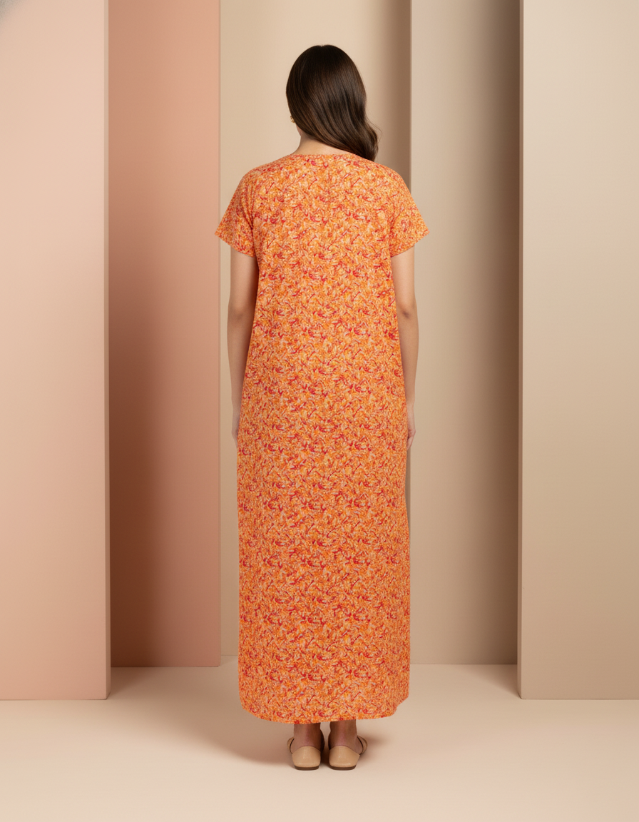 Orange Pure Cotton Nighty | Free Size | Limited Edition Design | Print 12