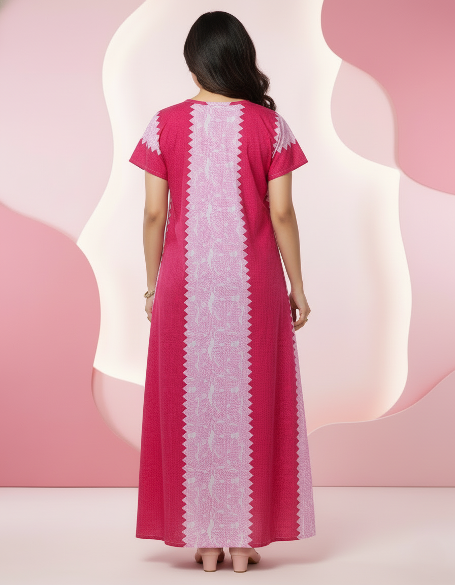 Pink Pure Cotton Nighty | Free Size | Limited Edition Design | Print 2