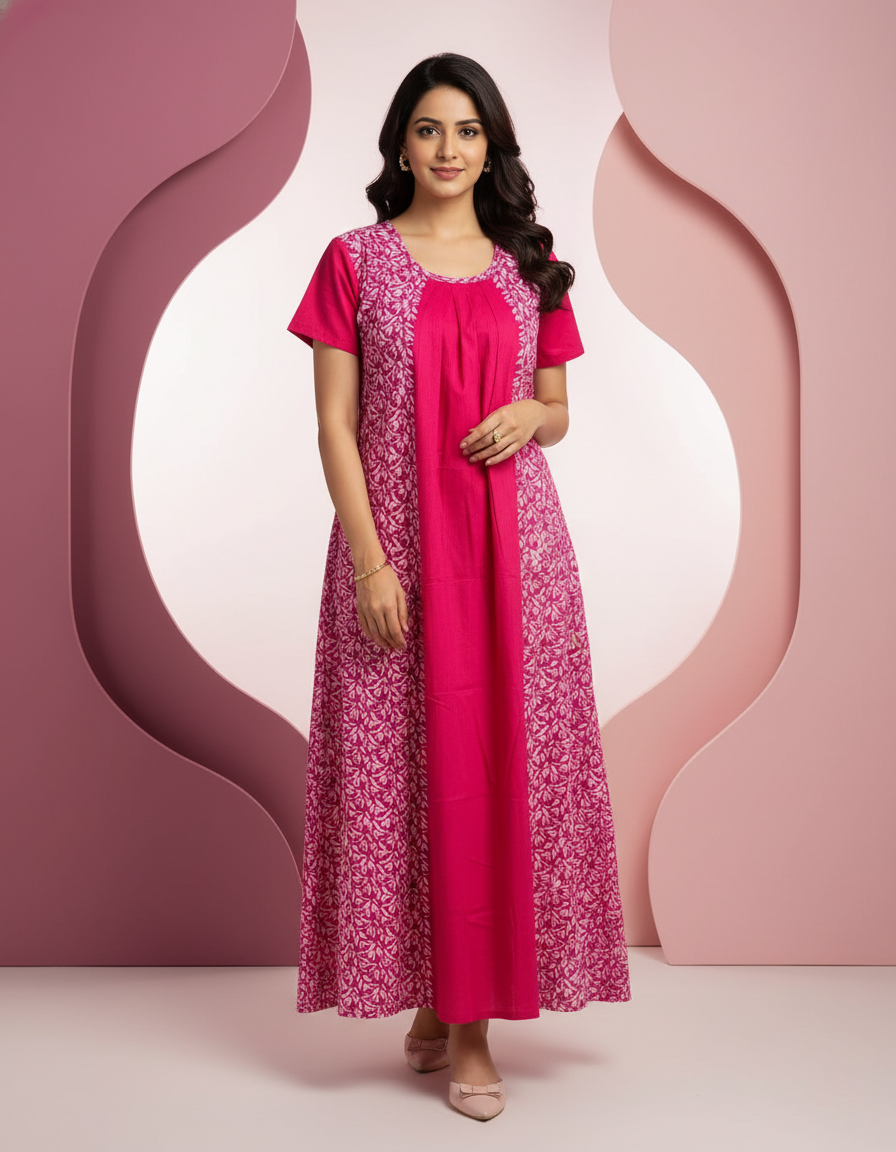 Pink Pure Cotton Nighty | Free Size | Limited Edition Design | Print 3