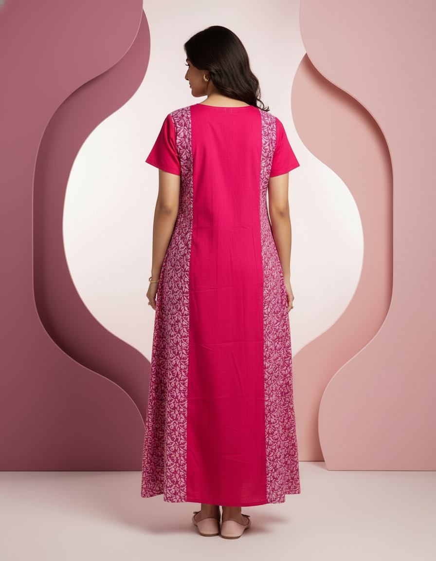 Pink Pure Cotton Nighty | Free Size | Limited Edition Design | Print 3