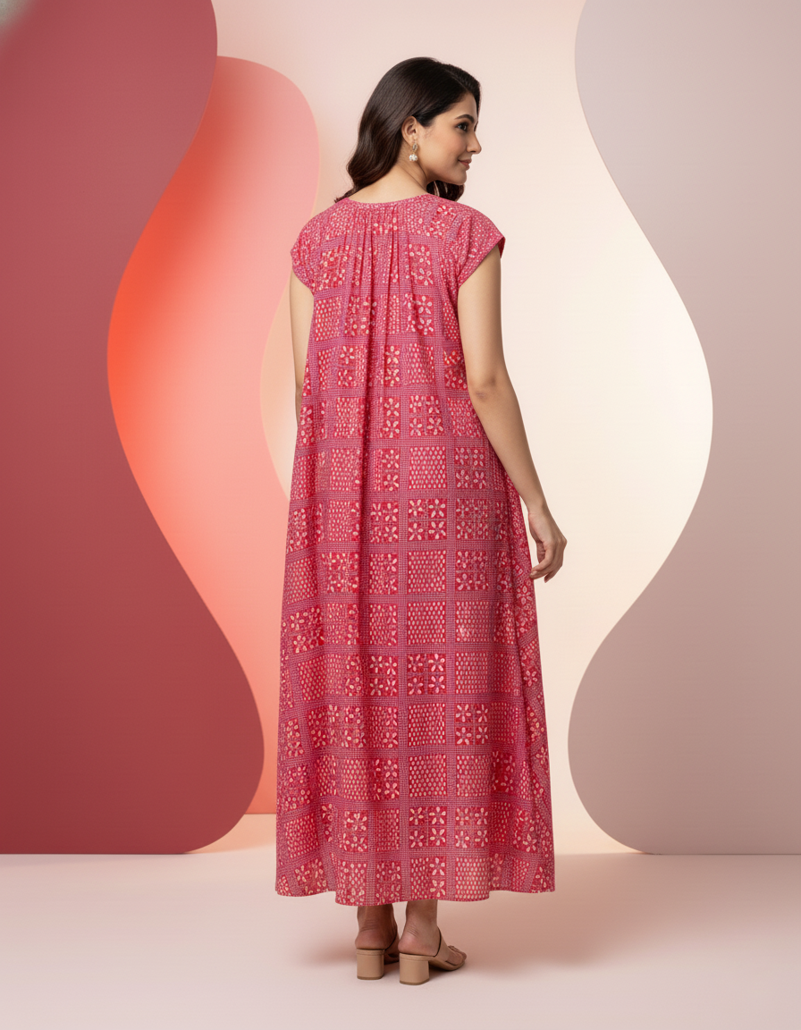 Pink Pure Cotton Nighty | Free Size | Limited Edition Design | Print 4