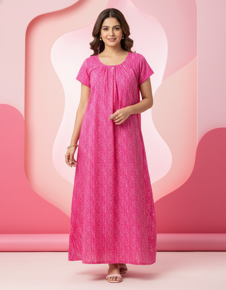 Pink Pure Cotton Nighty | Free Size | Limited Edition Design | Print 5