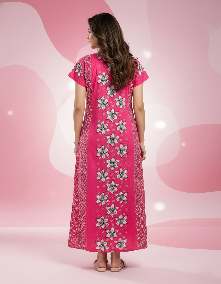 Pink Pure Cotton Nighty | Free Size | Limited Edition Design | Print 7