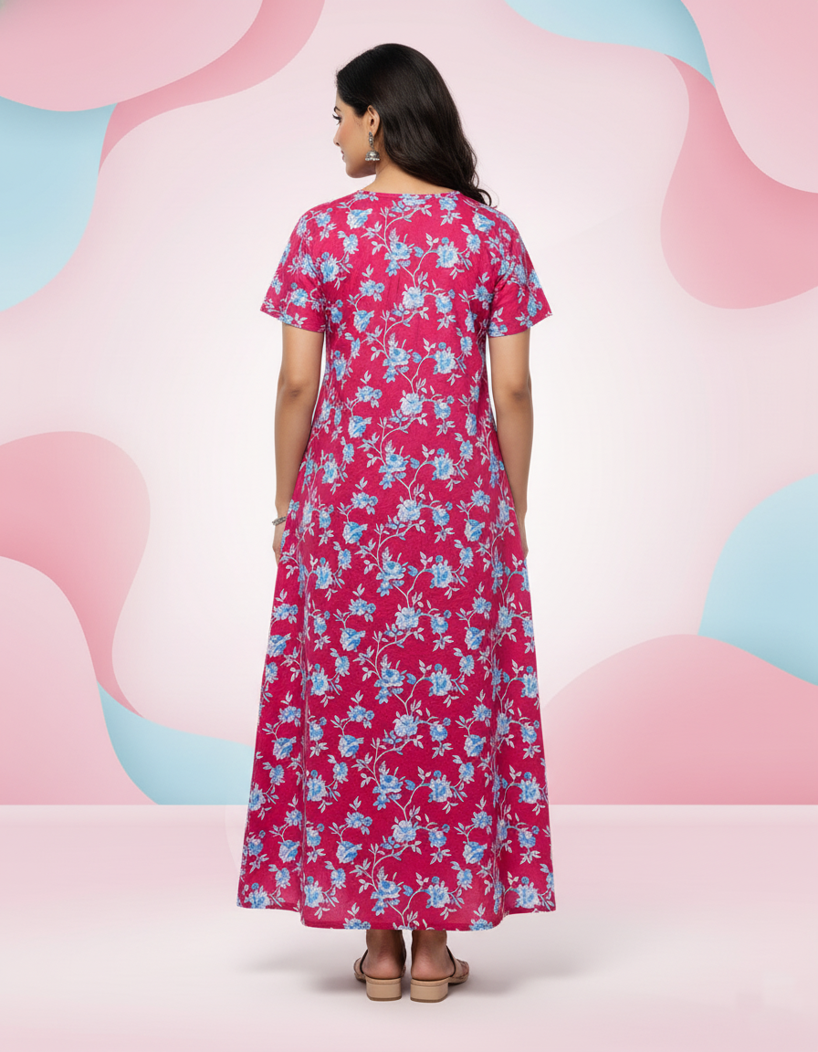 Pink Pure Cotton Nighty | Free Size | Limited Edition Design | Print 8