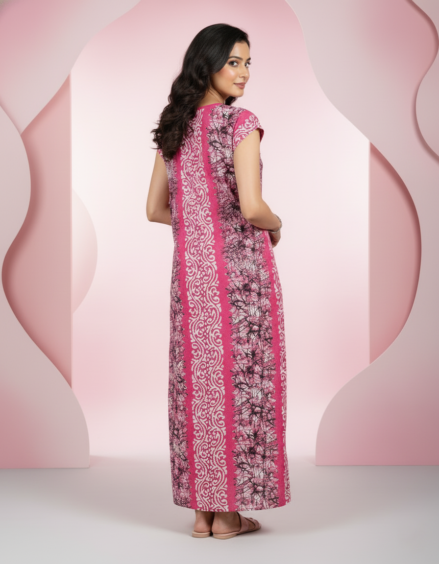 Pink Pure Cotton Nighty | Free Size | Limited Edition Design | Print 9