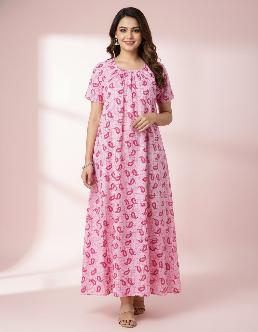 Pink Pure Cotton Nighty | Free Size | Limited Edition Design | Print 10