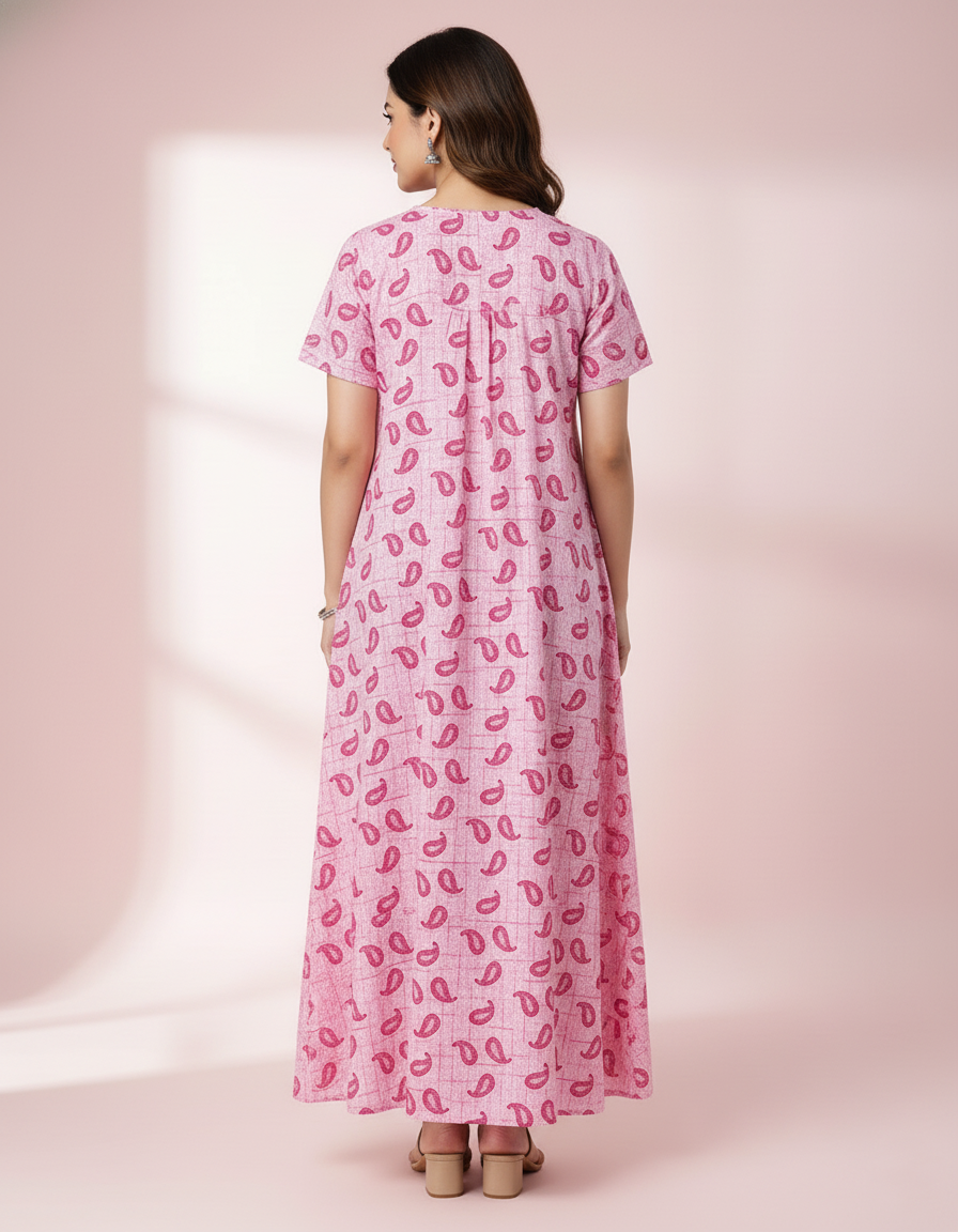 Pink Pure Cotton Nighty | Free Size | Limited Edition Design | Print 10