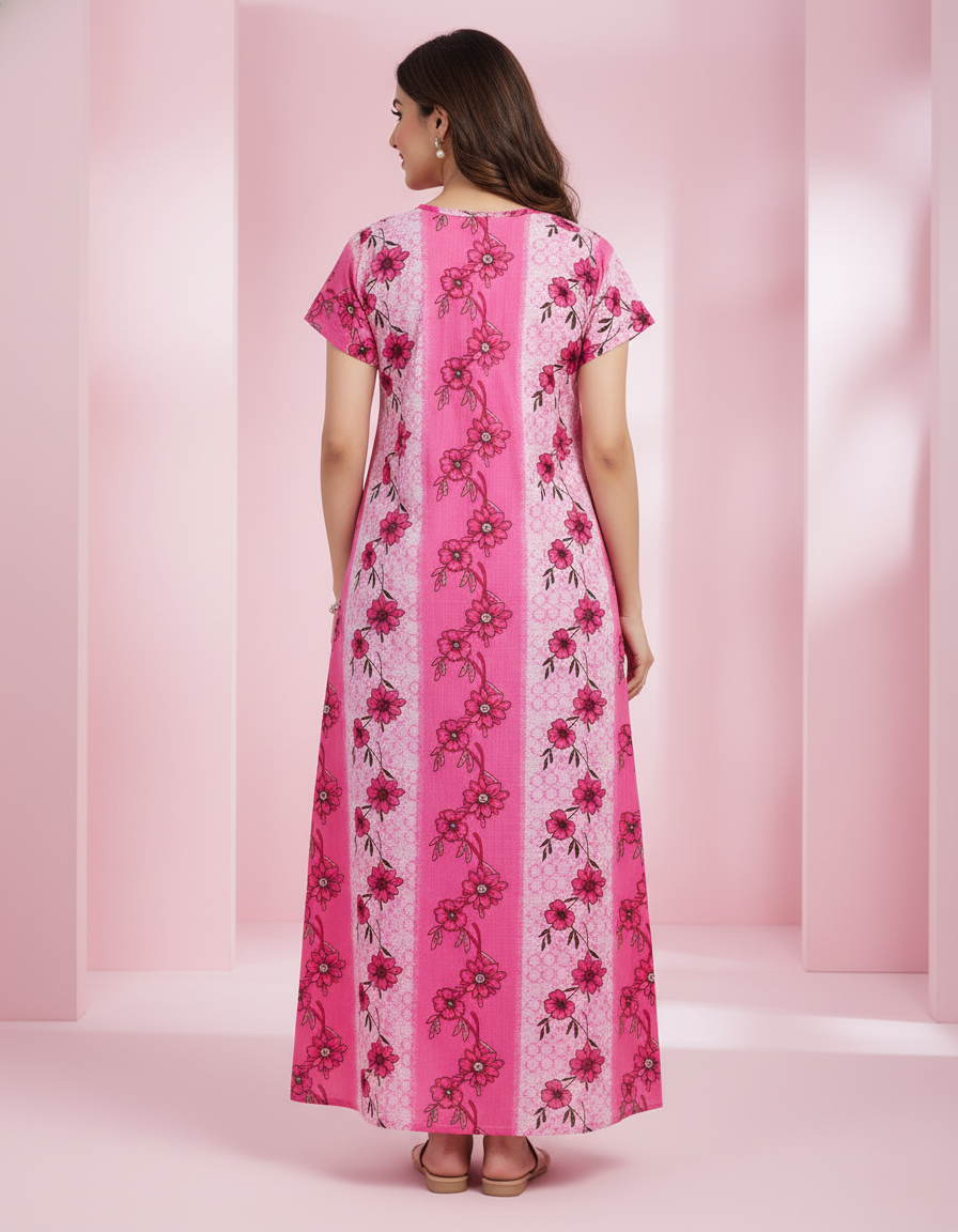 Pink Pure Cotton Nighty | Free Size | Limited Edition Design | Print 11