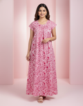 Pink Pure Cotton Nighty | Free Size | Limited Edition Design | Print 12