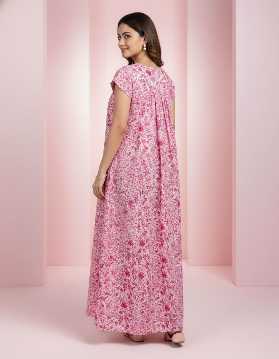 Pink Pure Cotton Nighty | Free Size | Limited Edition Design | Print 12