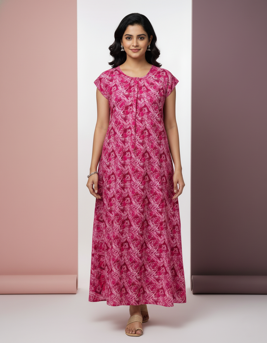 Pink Pure Cotton Nighty | Free Size | Limited Edition Design | Print 13