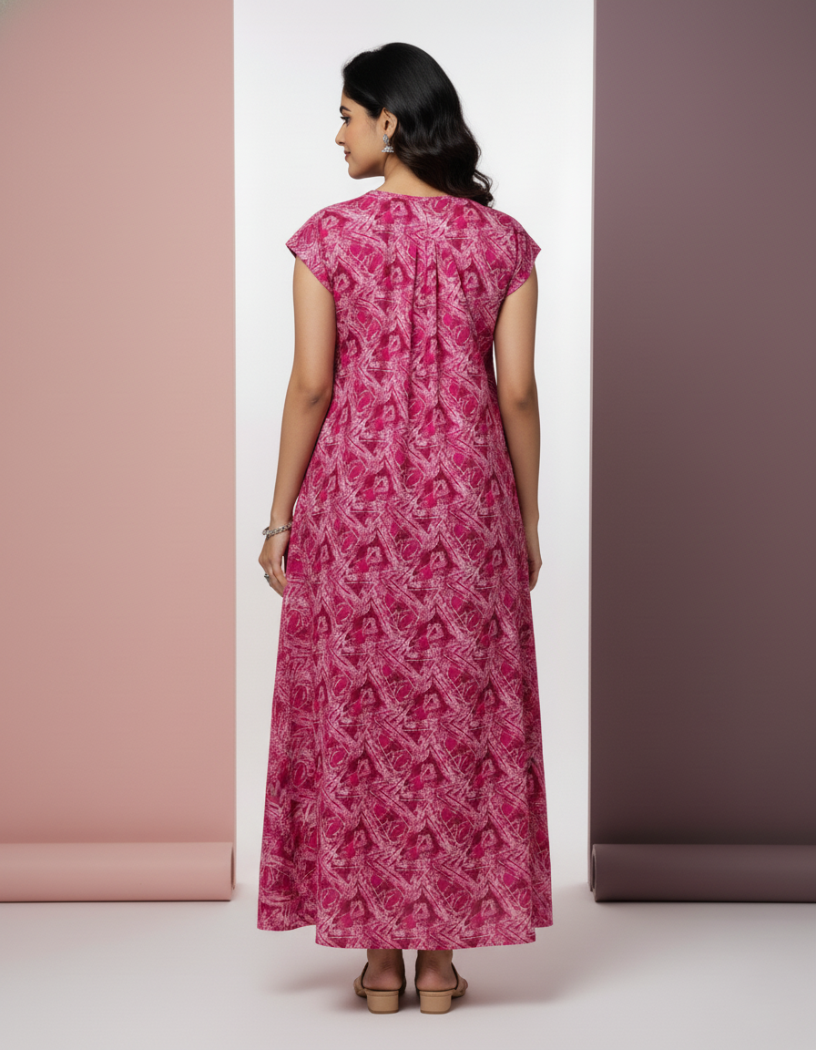 Pink Pure Cotton Nighty | Free Size | Limited Edition Design | Print 13