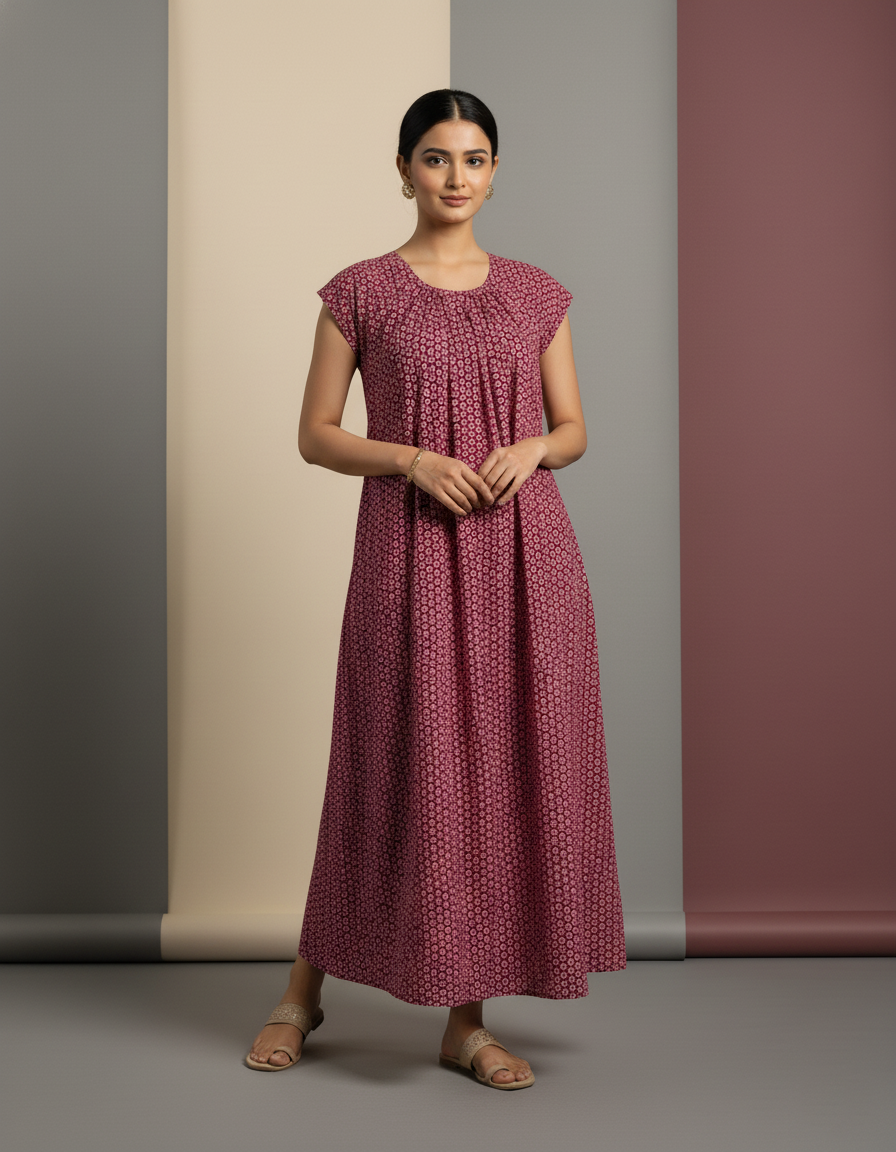 Maroon Pure Cotton Nighty | Free Size | Limited Edition Design | Print 7