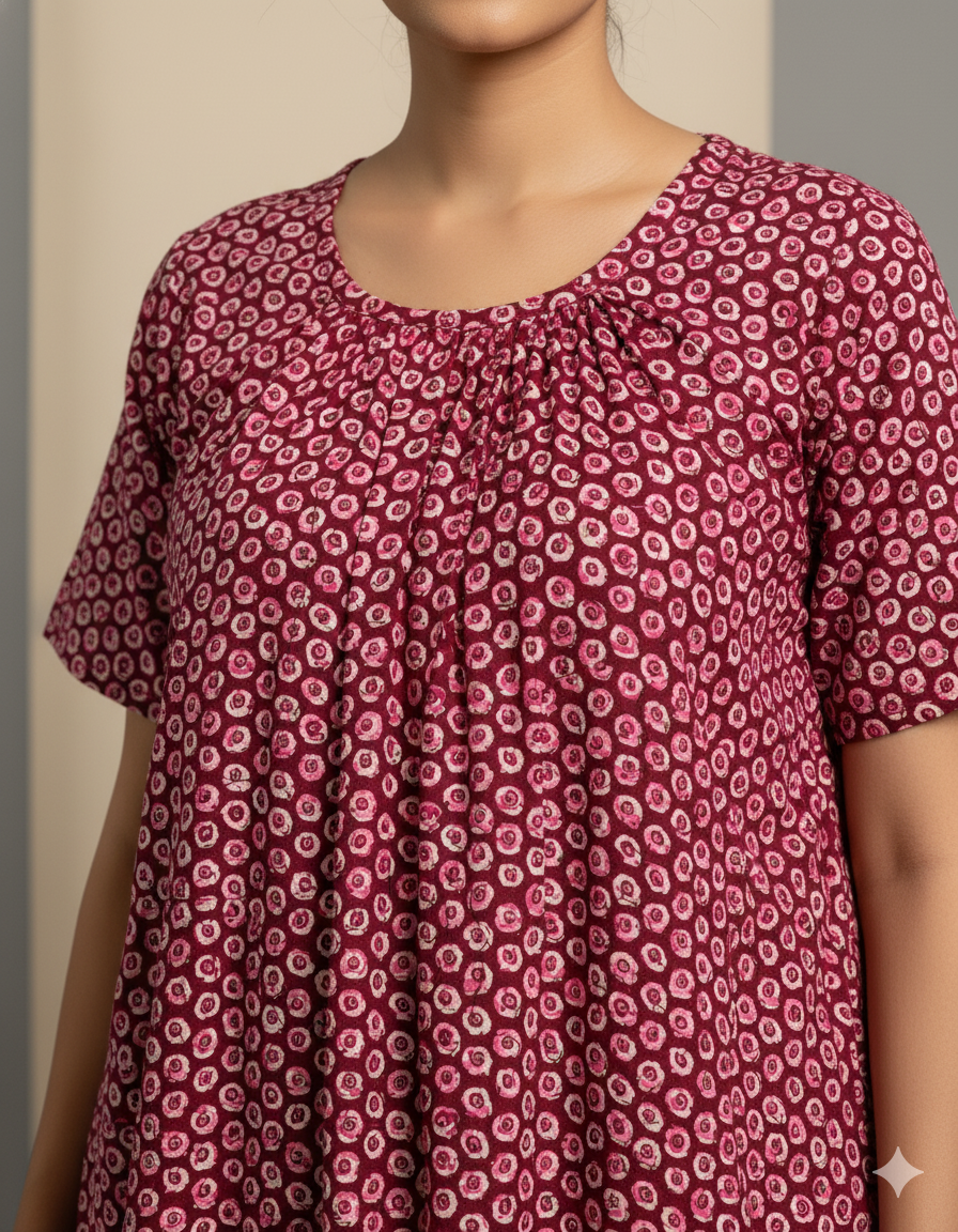 Maroon Pure Cotton Nighty | Free Size | Limited Edition Design | Print 7