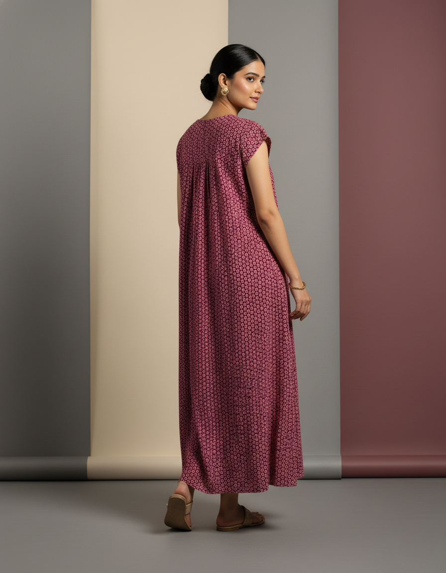 Maroon Pure Cotton Nighty | Free Size | Limited Edition Design | Print 7