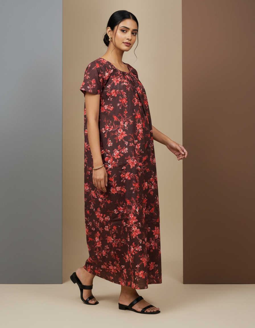 Maroon Pure Cotton Nighty | Free Size | Limited Edition Design | Print 8