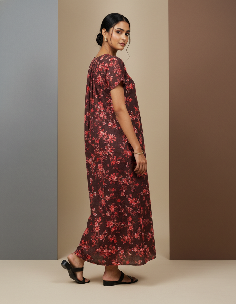 Maroon Pure Cotton Nighty | Free Size | Limited Edition Design | Print 8