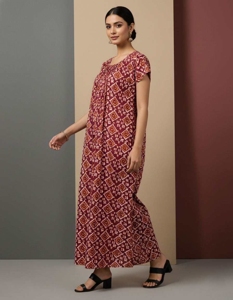 Maroon Pure Cotton Nighty | Free Size | Limited Edition Design | Print 9