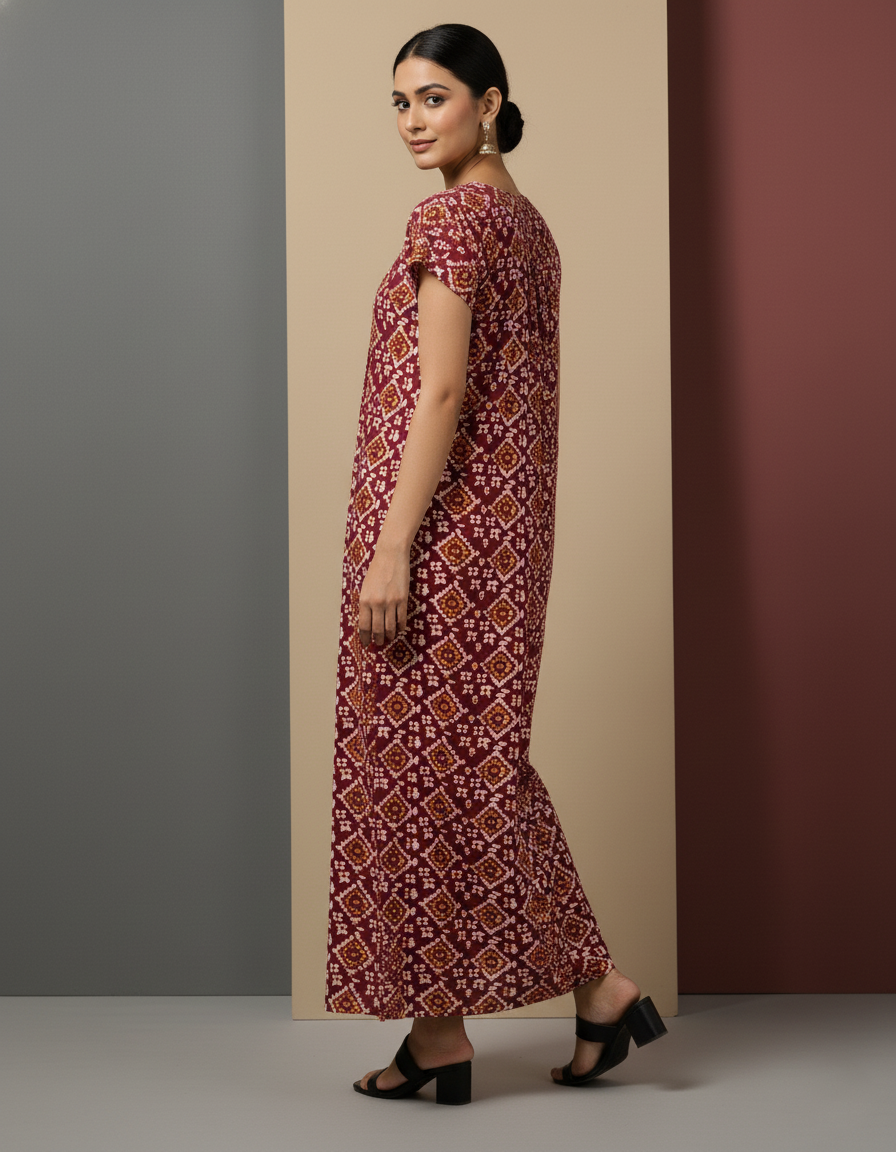 Maroon Pure Cotton Nighty | Free Size | Limited Edition Design | Print 9