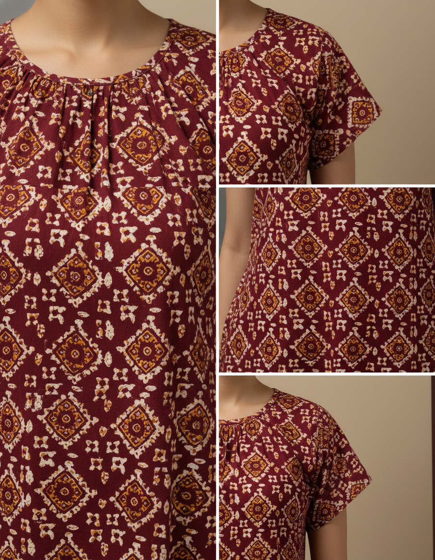 Maroon Pure Cotton Nighty | Free Size | Limited Edition Design | Print 9