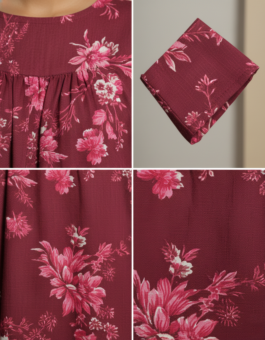 Maroon Pure Cotton Nighty | Free Size | Limited Edition Design | Print 10