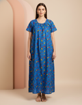 Sky Blue Pure Cotton Nighty | Free Size | Limited Edition Design | Print 1