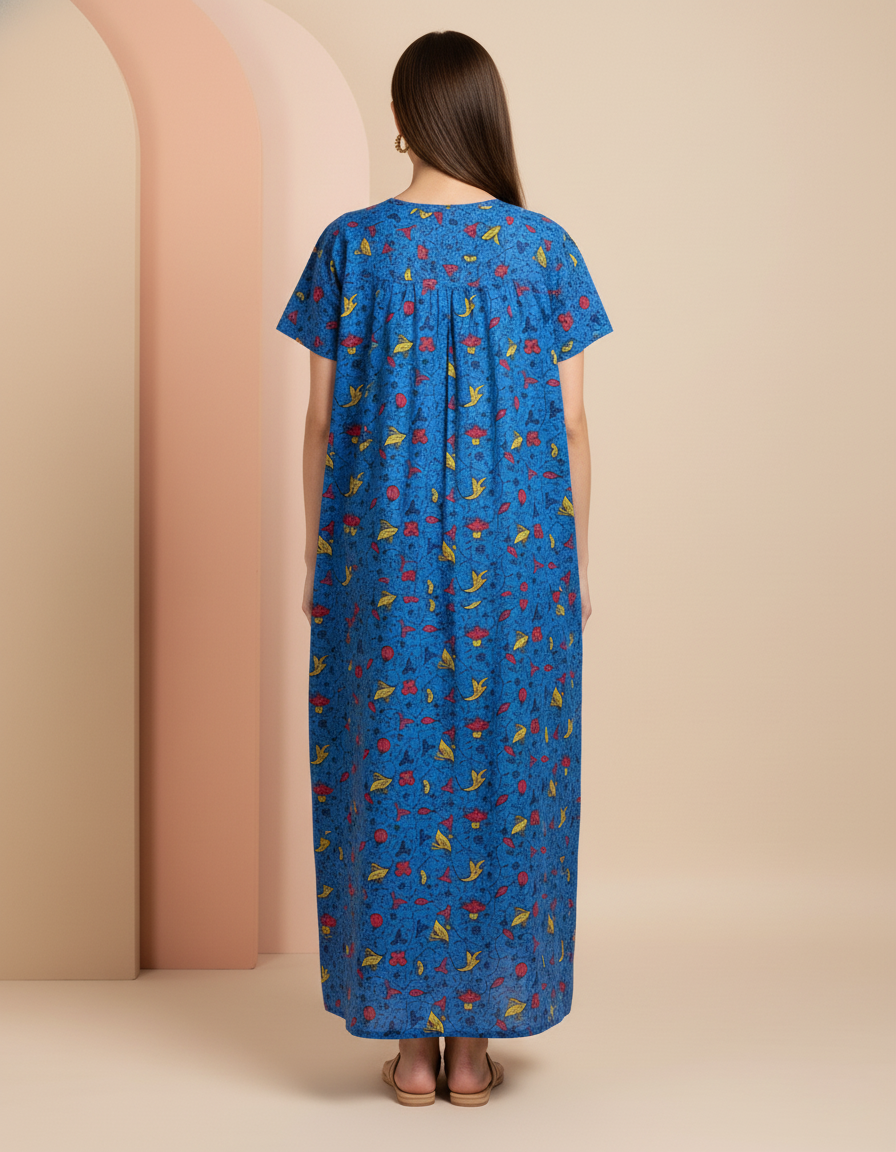 Sky Blue Pure Cotton Nighty | Free Size | Limited Edition Design | Print 1