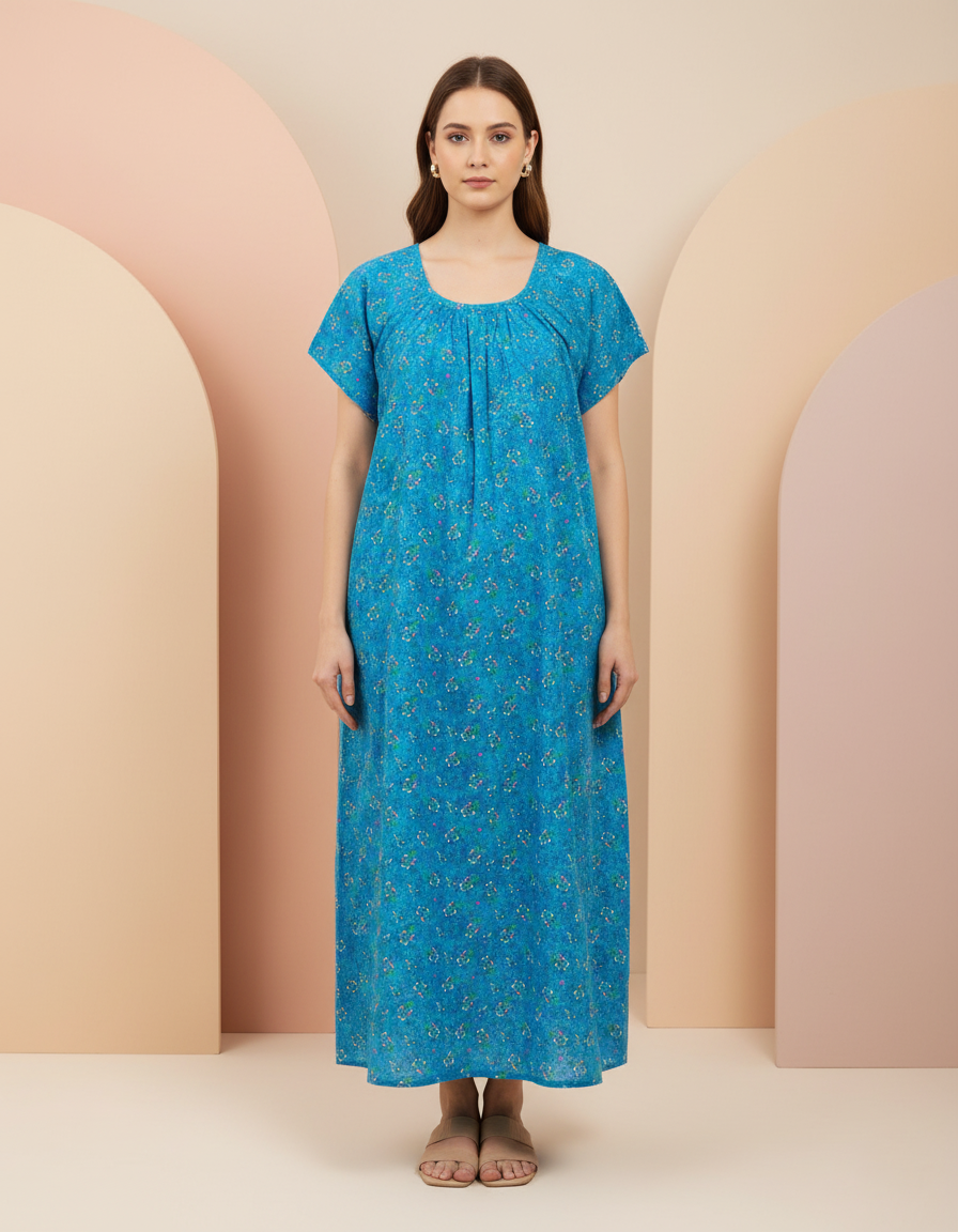 Sky Blue Pure Cotton Nighty | Free Size | Limited Edition Design | Print 2