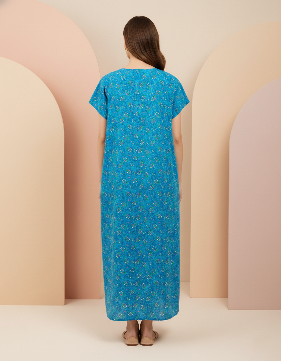 Sky Blue Pure Cotton Nighty | Free Size | Limited Edition Design | Print 2