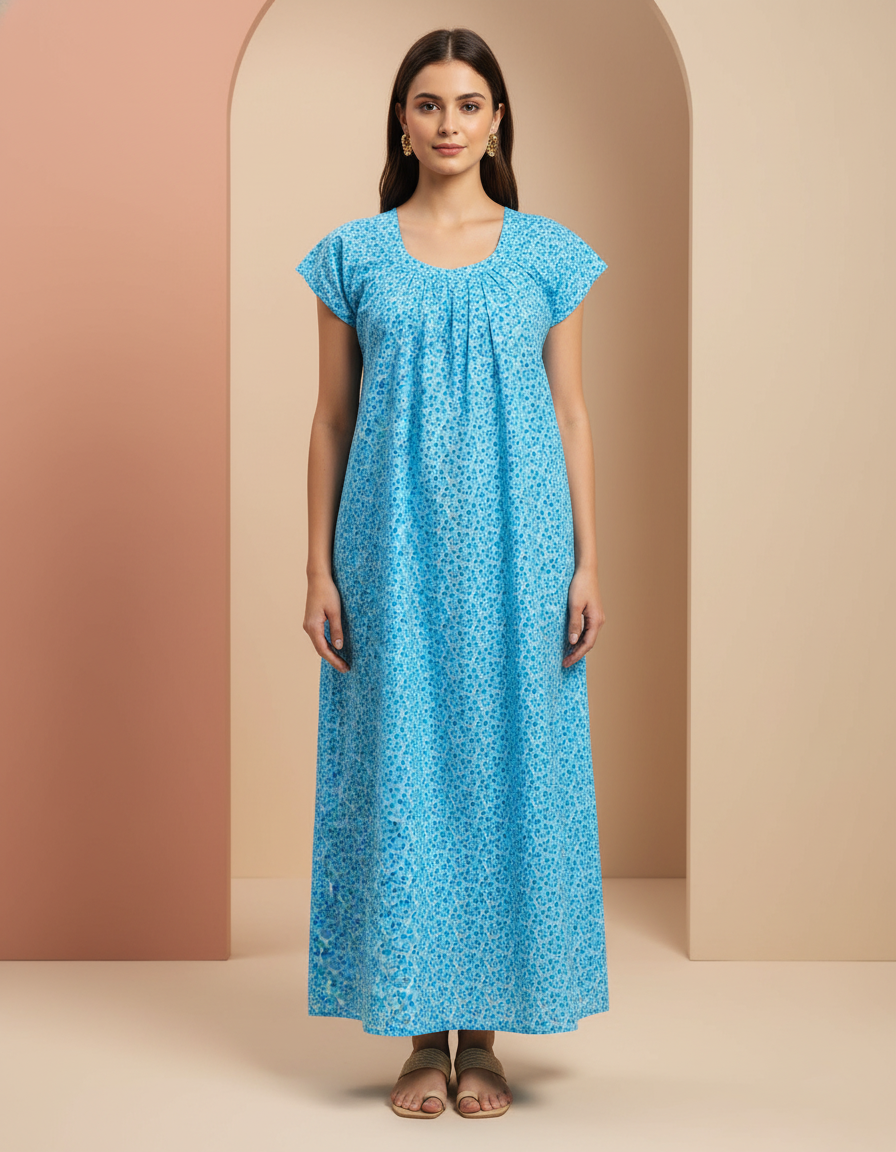 Sky Blue Pure Cotton Nighty | Free Size | Limited Edition Design | Print 3