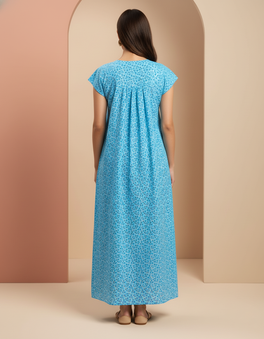 Sky Blue Pure Cotton Nighty | Free Size | Limited Edition Design | Print 3