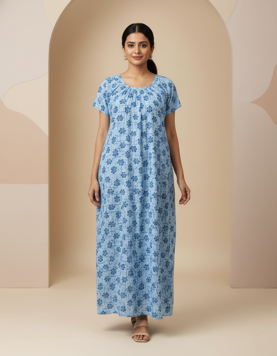 Sky Blue Pure Cotton Nighty | Free Size | Limited Edition Design | Print 4
