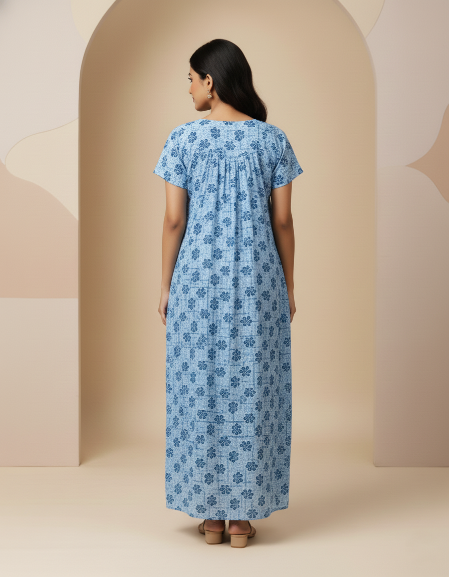 Sky Blue Pure Cotton Nighty | Free Size | Limited Edition Design | Print 4