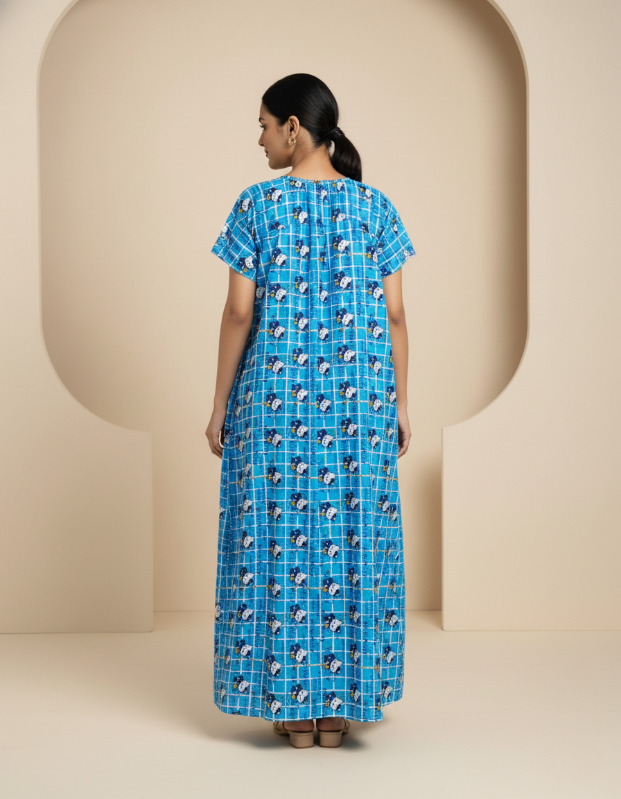 Sky Blue Pure Cotton Nighty | Free Size | Limited Edition Design | Print 5
