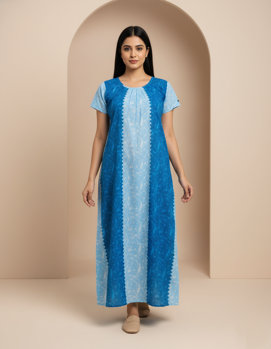 Sky Blue Pure Cotton Nighty | Free Size | Limited Edition Design | Print 6