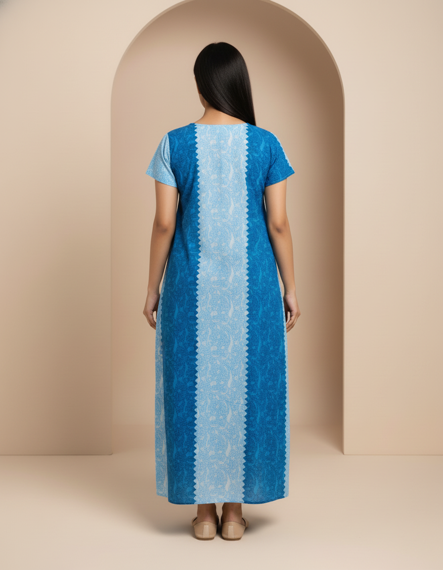 Sky Blue Pure Cotton Nighty | Free Size | Limited Edition Design | Print 6