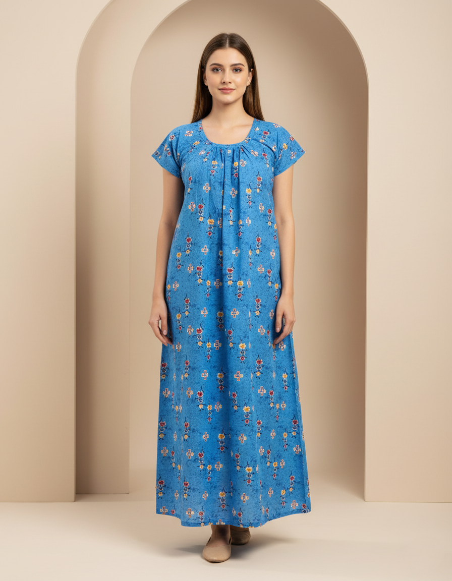 Sky Blue Pure Cotton Nighty | Free Size | Limited Edition Design | Print 7
