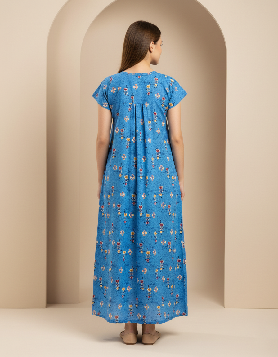 Sky Blue Pure Cotton Nighty | Free Size | Limited Edition Design | Print 7